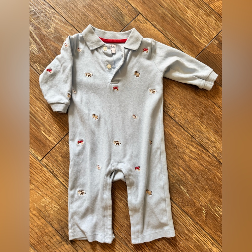 Adorable light blue Baby Romper with farm animal Embroidery